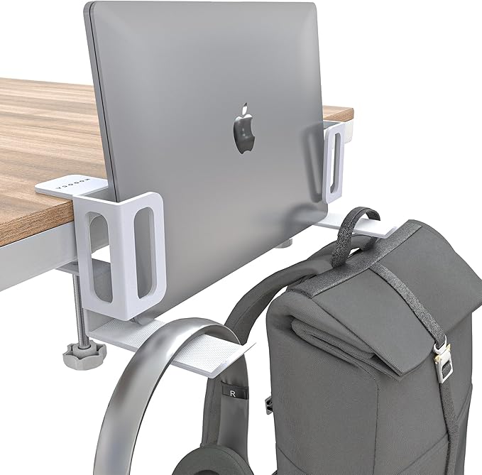 NODOCA Laptop Storage for Desk, Vertical Laptop Stand for Desk, MacBook Vertical Stand, with Headphone Holder, Desk Side Storage for MacBook/Surface/Samsung/HP/Dell[M, White]