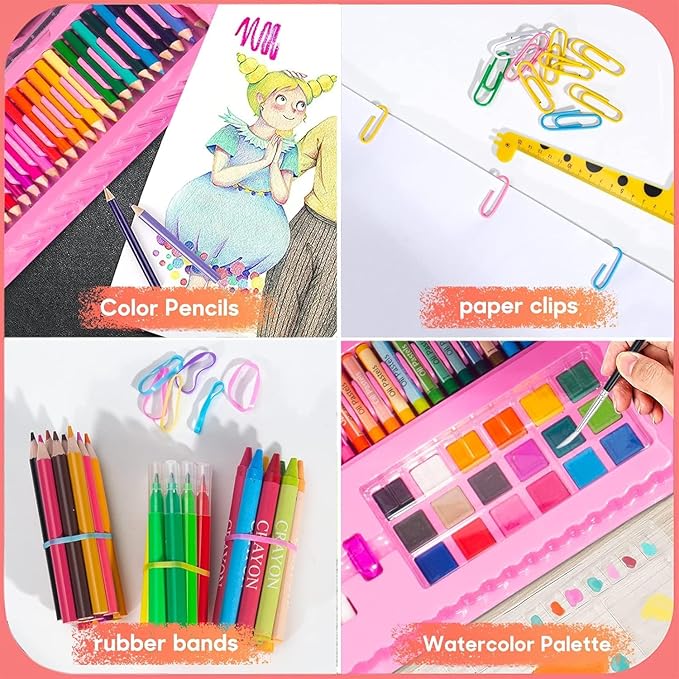 Art Supplies 297 Piece Drawing Art Kit Christmas Gifts for Girls Boys Kids Teens Gifts Coloring Art Set Case with Trifold Easel, Stickers, Coloring Book, Apron, Scissors, Origami Paper 40 Sheets