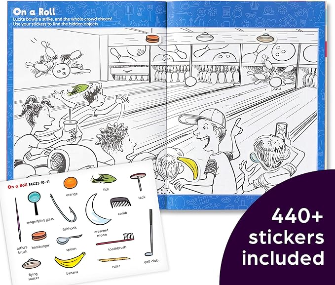 Highlights Hidden Pictures Sticker Challenge Books for Kids Ages 6 and Up, 4-Pack, 64 Pages of Seek and Find Activities, Double as Coloring Books, 440+ Stickers