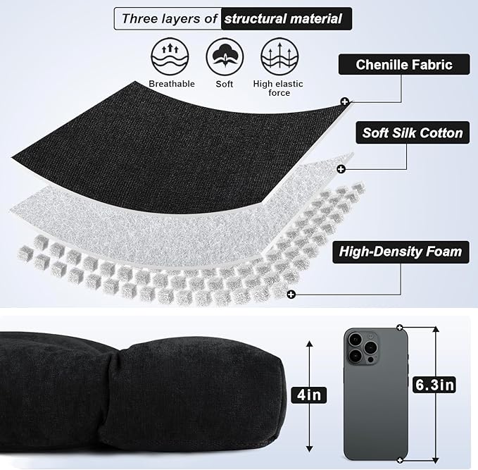 Bench Cushion 36 Inch - Chenille, High-Density Memory Foam, Non-Slip Bottom, Soft Durable Indoor Tufted Long Seat Cushion for Window Garden Furniture (Black, 36x14x4 Inch)