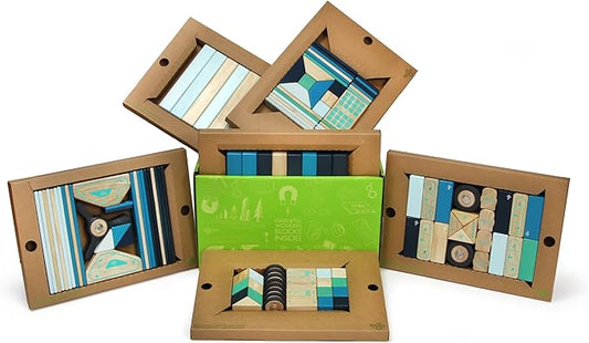 130 Piece Tegu Classroom Magnetic Wooden Block Set, Future