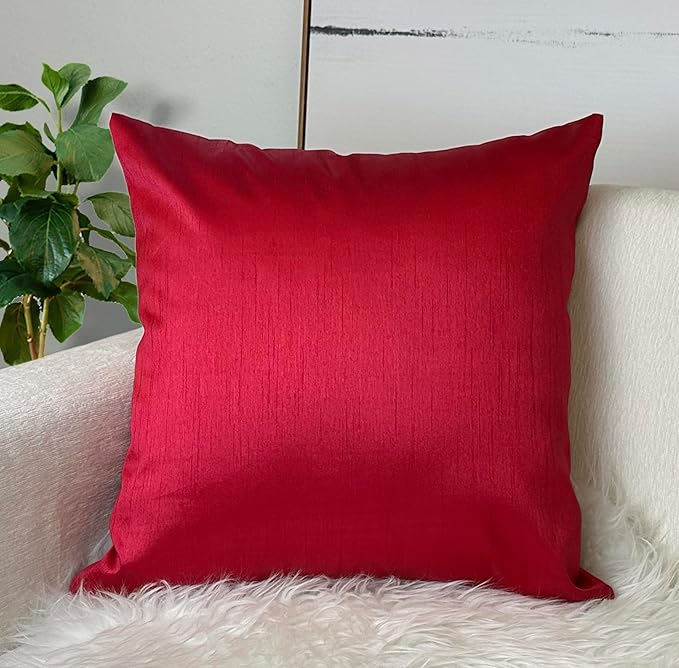 Aiking Home 26x26 Inches Faux Silk Square European Shams, Zipper Closure, Red (Set of 2)