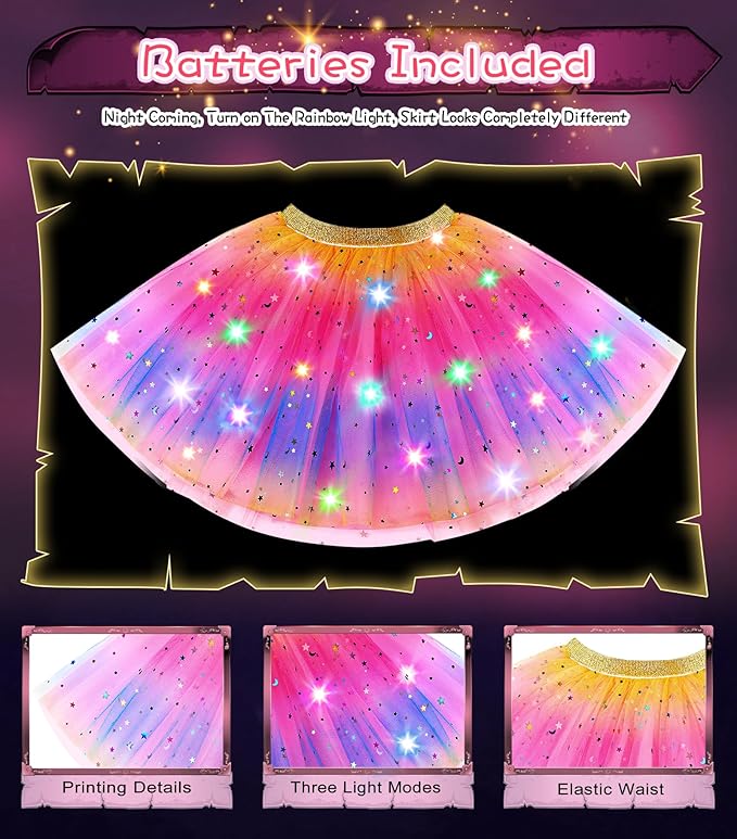 Jeowoqao Girls Dress Up with LED Light, Princess Dress Pretend Play Costumes, Toddler Girls Dress up Set Tutu Skirts, Wings, Princess Shoes Toys Gift for Girls 3 4 5 6 Years