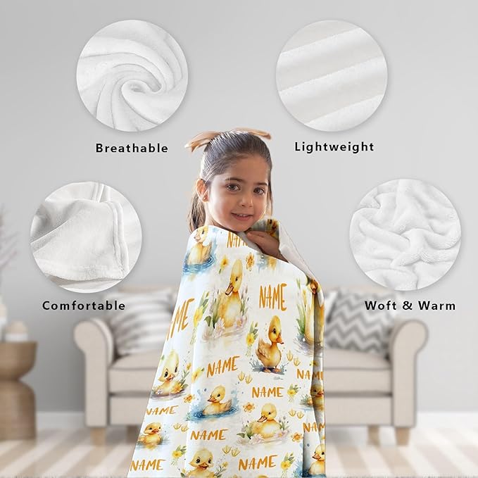 Aparajita Custom Name Flower and Ducks Adult Duck Blanket Kids Funny Blanket Suitable for Bedroom Bed Sofa Crib Couch Chair Outdoor All Season Items That Yellow Duck Lovers Will Love 60"x50"for Teens