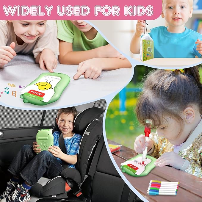 Talking Flash Cards, Reusable Writing Drawing Montessori Toys, Learning Toys for Ages 3-8 Years, 336 Words (Green, Mini-Size)