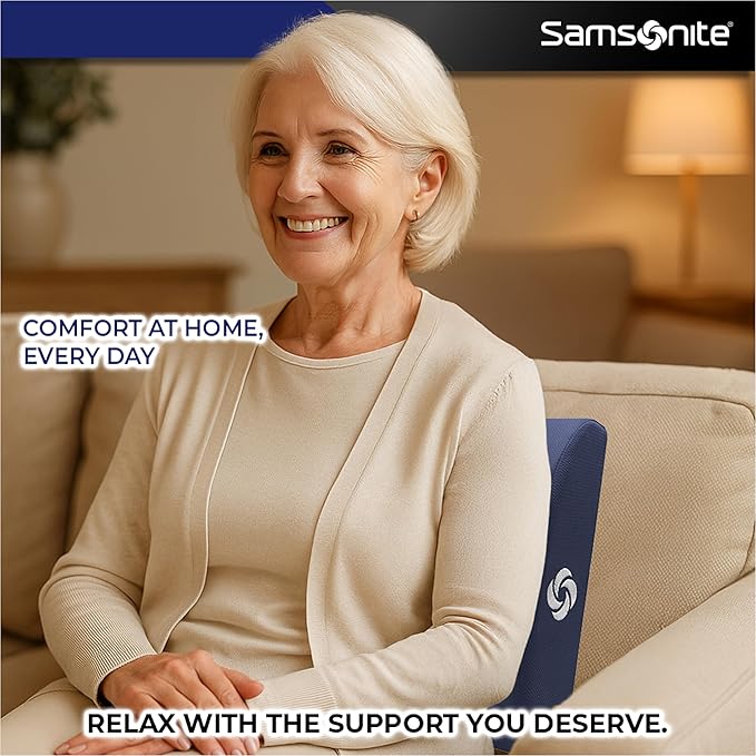 Samsonite Ergonomic Lumbar Support Pillow for Office Chair and Car Seat - Memory Foam Back Support Lumbar Pillow Premium Cushion Chair Support for Lower Back Pain Relief and Versatile Use (Dark Blue)