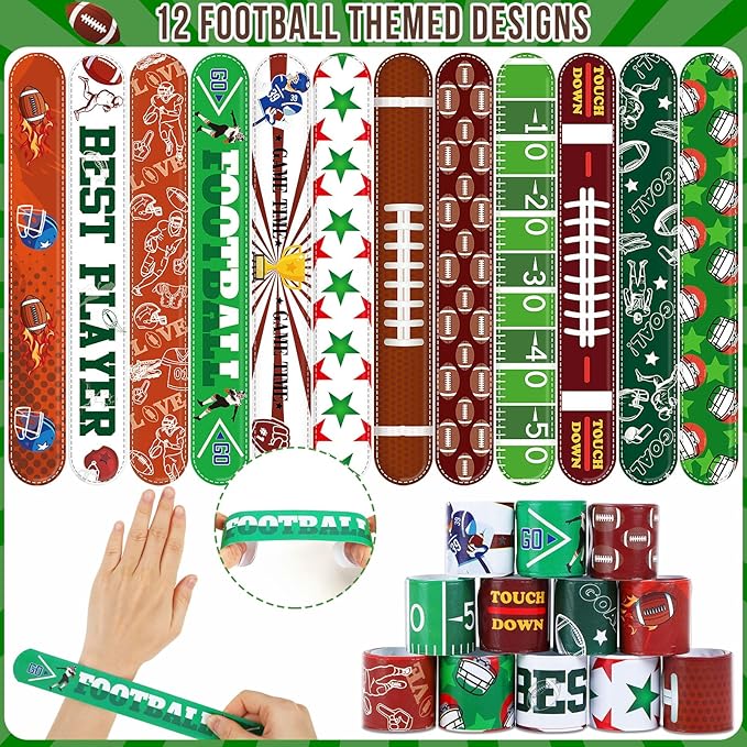 JUNEBRUSHS 56Pcs Football Party Favors Slap Bracelets, Football Sports Bracelets for Kids Sports Themed Birthday Party Supplies Decorations Snap Bracelet Wristband for Boys Gifts Classroom Prize