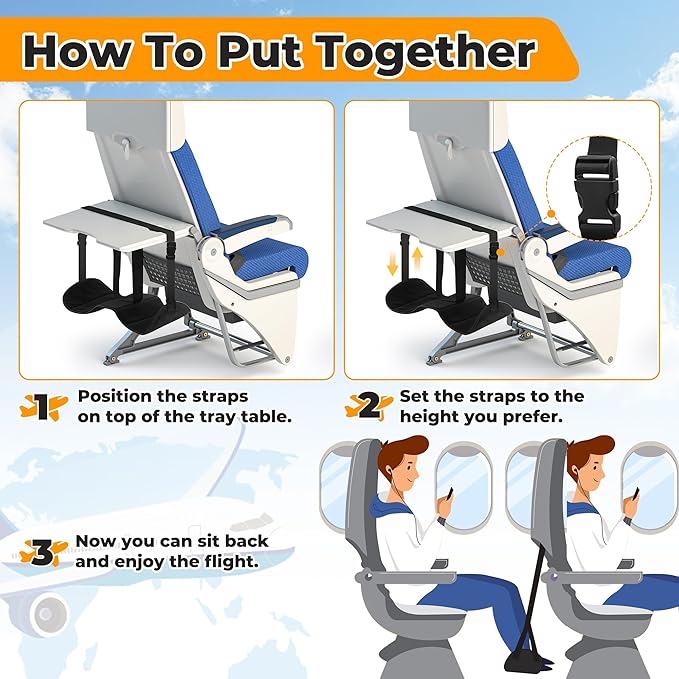 KwonfaiDelil Airplane Foot Hammock - Portable Travel Foot Rest with Adjustable & Detachable Straps for Ergonomic Support on Flights, Cars, Trains, Lightweight & Packable for Long Haul Travel & Office