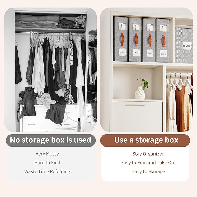 4 Pack Bed Sheet Storage Organizers- Premium Fabric Closet Organizer with Clear View Window, Space-Saving Foldable Design for Queen/King Size Bedsheets, Blankets & Duvet Covers