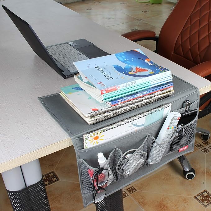 Bedside Caddy 6 Pockets Bedside Organizer Caddy Fit Tablet Magazine Phone Glasses, Under Mattress Remote Control Holder Storage Organizer, Black