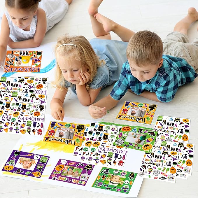 30 Packs Halloween Picture Frame Craft Kits for Kids Halloween DIY Craft Set with Pumpkin Maple Leave Turkey Stickers Home Classroom Indoor Game Activities