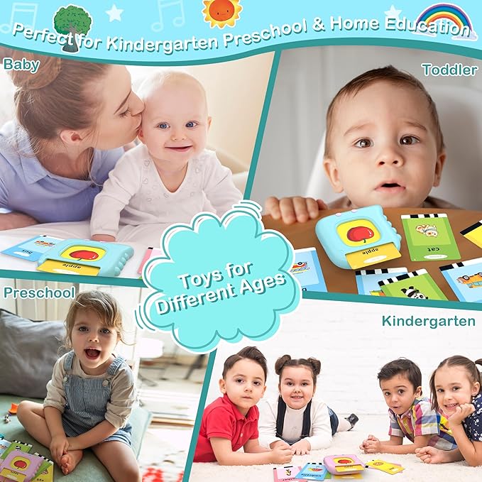 Talking Flash Cards for Toddlers 1-3, 224 Sight Words Pocket Speech Therapy Toys, Learning Educational Toys, Autism Sensory Toys, Montessori Toddler Toys for Age 1 2 3 4 5 Year Old Boys Birthday Gift