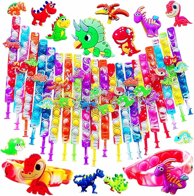 20 Packs Bulk Dinosaur Fidget Bracelet for Kids Boys Girls,Classroom Birthday Activity Party Favors Prizes