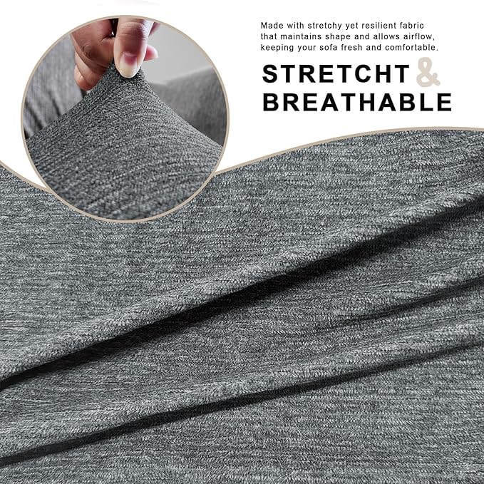URBANLIFE Stretch Couch Cushion Covers Set of 3 – Replacement Individual Sofa Seat and Back Cushion Slipcovers with Full Elastic Hem, Soft Textured Fabric, Fits 27"x38", Machine Washable (Gray)