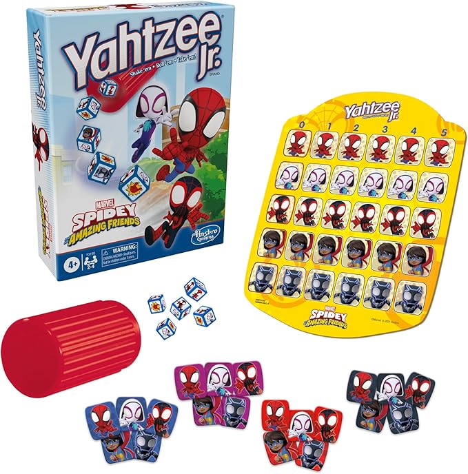 Hasbro Gaming Yahtzee Jr. Marvel Spidey and His Amazing Friends Edition Board Game | Preschool Games for Kids | 2-4 Players | Easter Gifts Boys & Girls | Ages 4+ (Amazon Exclusive)