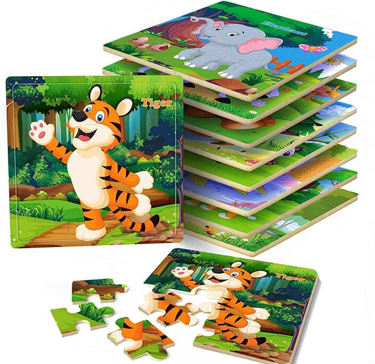 Puzzles for Kids Ages 3-5, 16 Piece Colorful Wooden Puzzles for Toddler Children Learning Educational Puzzles Toys for Boys and Girls (9 Puzzles)