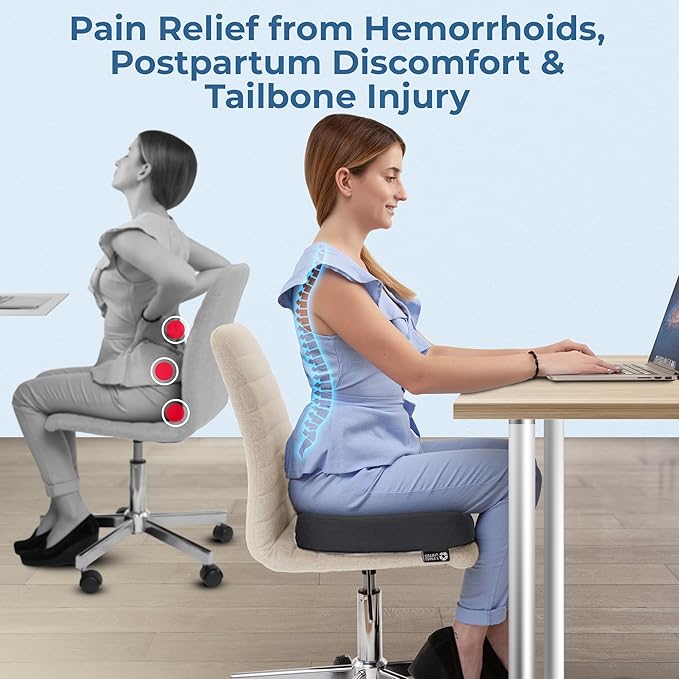 5 STARS UNITED Donut Pillow Hemorrhoid Tailbone Cushion – Large Cushion for Pain Relief – Coccyx, Prostate, Sciatica, Pelvic Floor, Pressure Sores, Pregnancy, Postpartum Recovery, Dark Gray