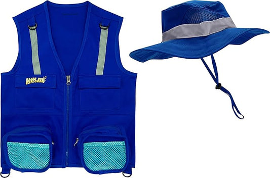 Kids Cargo Vest Set Dark Blue XS Vest and Hat Fits Youth Sizes 2T, 3T and 4T (Dark Blue Vest and Hat, X-Small)