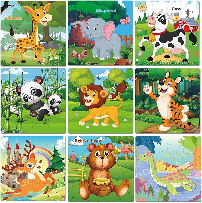 Puzzles for Kids Ages 3-5, 16 Piece Colorful Wooden Puzzles for Toddler Children Learning Educational Puzzles Toys for Boys and Girls (9 Puzzles)