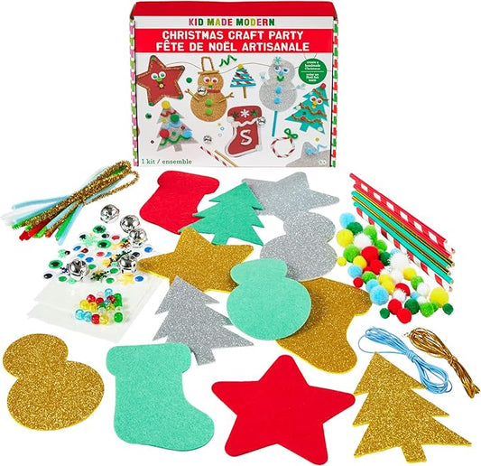 Kid Made Modern - Christmas Craft Party Kit - 175+ Piece Collection - DIY Kids Crafts - Bulk Craft Set - Create Your Own Art - Includes Holiday Inspired Art Supplies - Ages 6+