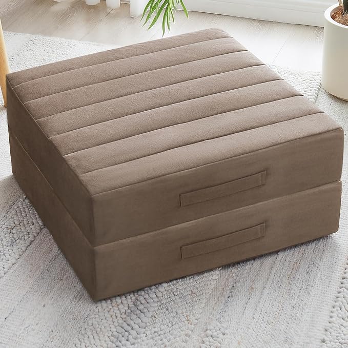 2 Pcs High Density Foam Floor Pillow - Upgraded Large Pillows Seating for Adults - Outdoor Floor Cushion with Soft Tufted Cover - Yoga Pillows for Sitting On Floor - 22 Inch Coffee