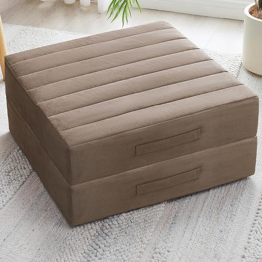 2 Pcs High Density Foam Floor Pillow - Upgraded Large Pillows Seating for Adults - Outdoor Floor Cushion with Soft Tufted Cover - Yoga Pillows for Sitting On Floor - 22 Inch Coffee