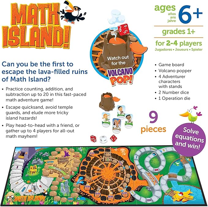 Learning Resources Math Island Addition & Subtraction Game, Educational Games, Elementary Math, Teaching Toys, Children’s Math Games, Educational Indoor Games, 8 Pieces, Age 6+