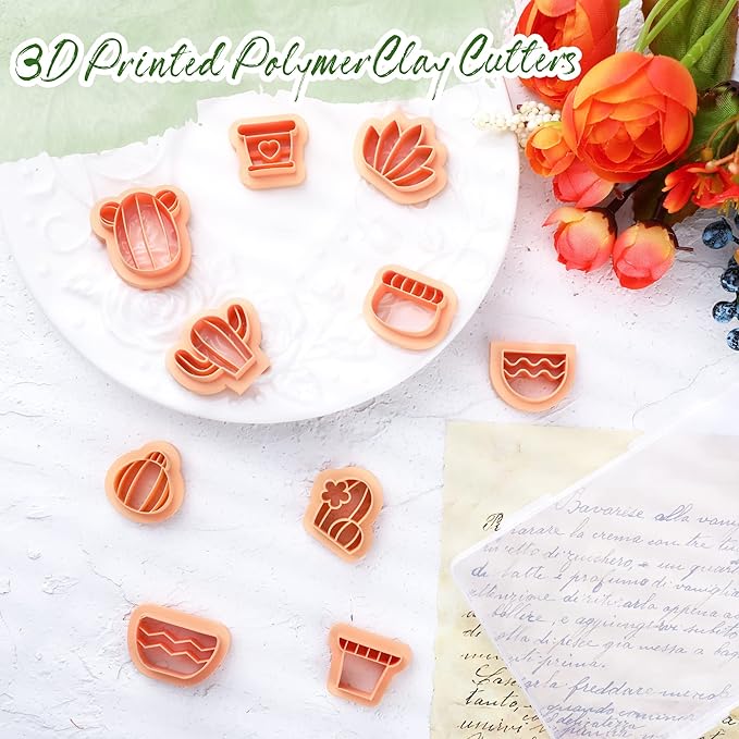 Puocaon Cactus Polymer Clay Cutters - 10 pcs Clay Cutters for Earrings Making, Cactus and Flowerpot Shapes Clay Cutters for Polymer Clay Jewelry, Adorable Mini Clay Cutters for Handmade Craft