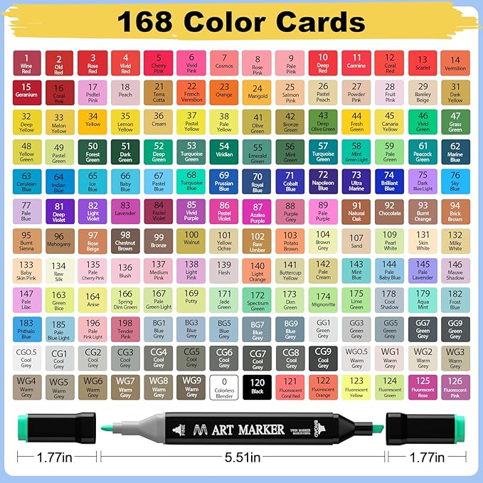 Alcohol Markers Set, 168 Colors Dual Tip Art Marker for Kids Sketching Adult Coloring, Permanent Drawing Marker with Case and Holders