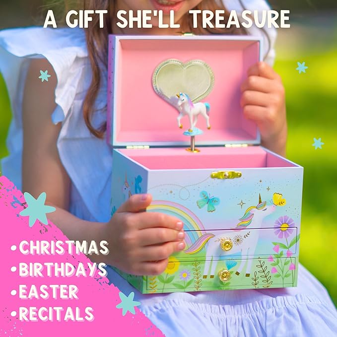 Giggle & Honey Musical Unicorn Jewelry Box for Girls - Kids Dancing Unicorn Music Box with Mirror, Unicorn Gifts for Little Girls, Childrens Birthday Gift, Ages 3-10