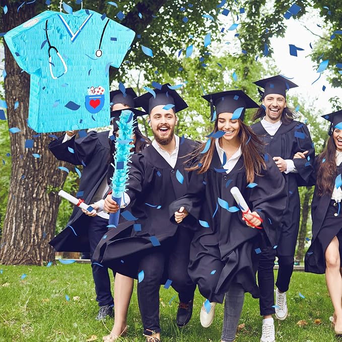 Lewtemi 14.1 Inch Nurse Piñata Bundle with Blindfold, Bat and Confetti, Blue Nurse Party Piñata, Nurse Party Favor, Piñatas for Graduation Gift Rn Themed Birthday Party Nursing School Party Supply