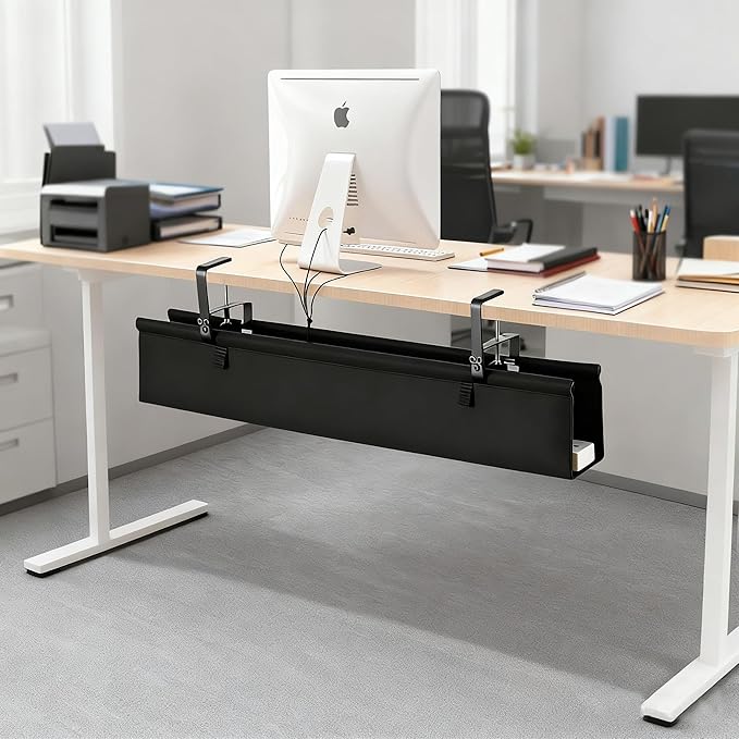 Oxford Cloth Under Desk Cable Management Tray,No-Drill 36" Desk Cable Management Organizer with Clip/Screw Installation,Fabric Cable Management for Home,Office & Gaming Computer(Black)