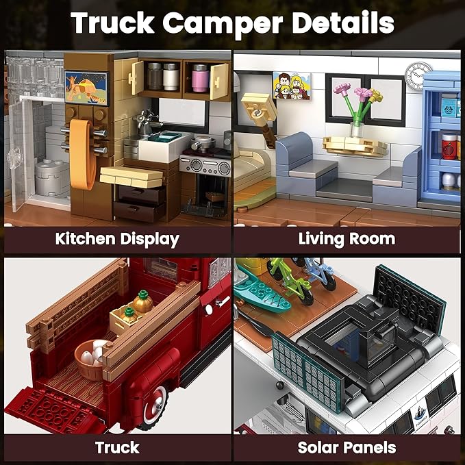 Camper Van Buliding Block for Adults, 2 in 1 Include Camper Rvs and Farm Pick-up Trucks Building Block Gift for Teens and Adults, Farm Trucks Building Set Present for Kids, 2188Pcs
