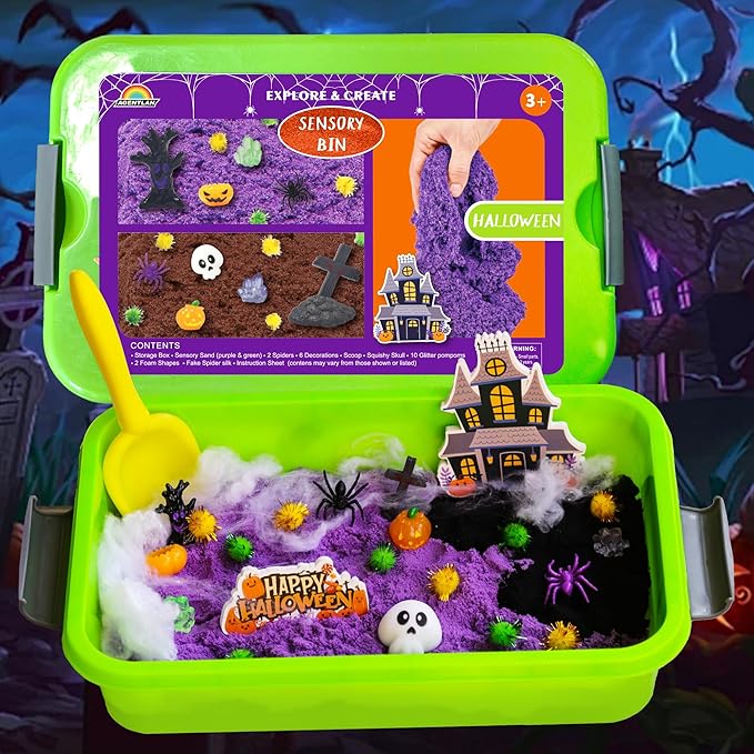 Halloween Sensory Bin,Halloween Sensory Toys with Play Sand for Toddlers Boys and Girls,Halloween Kids Toys Gift Sand Toys,Halloween Arts & Crafts Kit for Kids Age 3 4 5 6 7 8