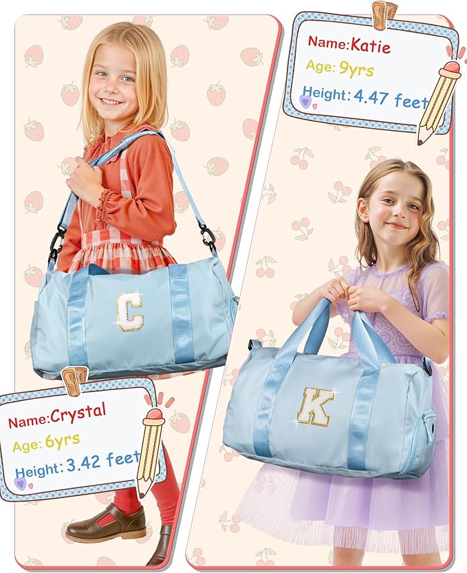Gifts for Girls-Girl Gym Bag with Shoe Compartment, Kid Personalized Weekender Overnight Bags, Initial Travel Tote with Makeup Pouch, Gift for 8 Year Old Girl (Letter P)