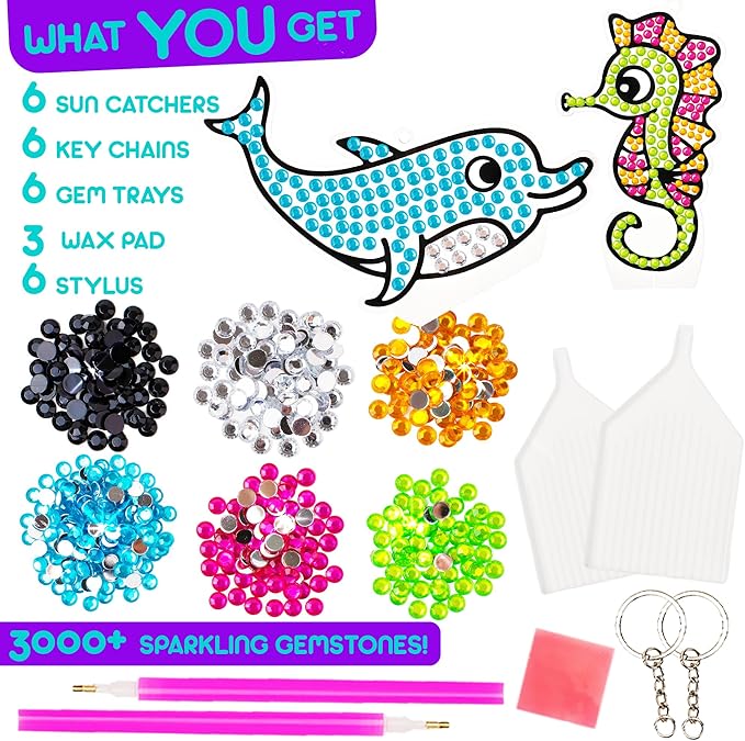Blue Squid Diamond Art Kits for Kids – Fun & Easy DIY 5D Gem Art Gift Set for Keychains, Stickers, Sun Catchers - Diamond Painting Arts & Crafts Kit for Kids, Girls, Boys Ages 6 7 8 9 10 11 12
