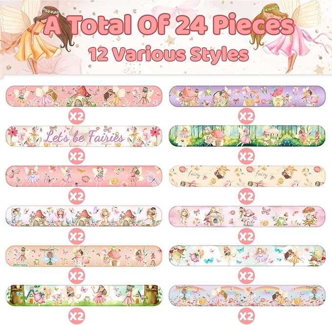 74 PCS Fairy Party Favors, 24 PCS Fairy Slap Bracelets 50 PCS Fairy Stickers Fairy Birthday Party Decorations Supplies Gifts for Fairy First Birthday Party Supplies Gifts
