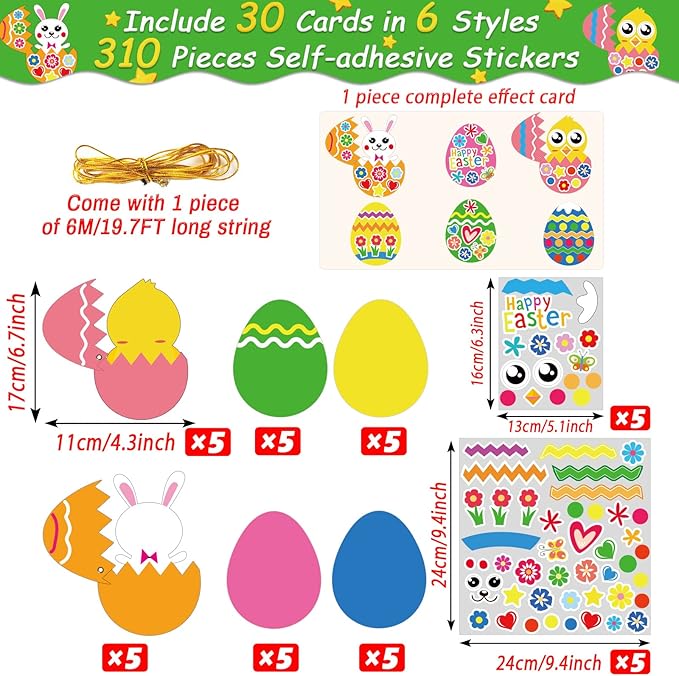 30 PCS Easter Egg Bunny Craft Kits for Preschool Kids Paper DIY Easter Chick Egg Rabbit Craft Kits for Home Classroom Game Art Activities Party Favors