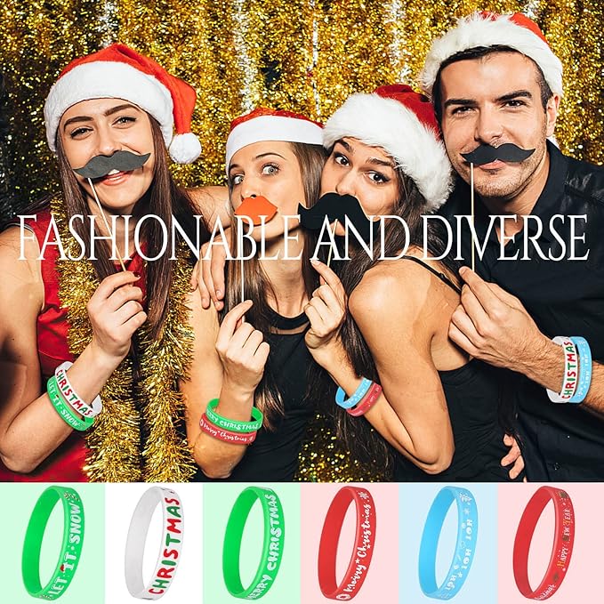 JUNEBRUSHS 42Pcs Christmas Silicone Bracelets, Rubber Wristbands Christmas Party Favors for Kids Decorations for Xmas Stocking Stuffers Wrist Band Accessories Gifts Supplies