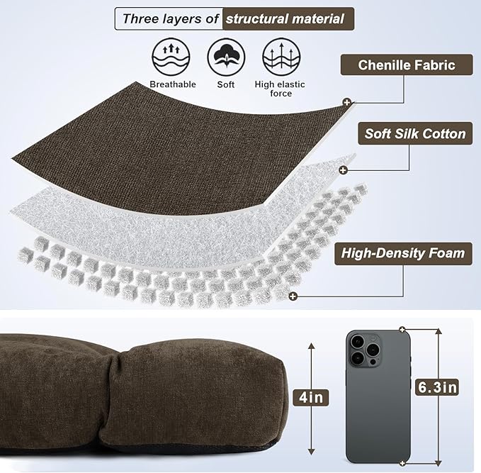 Bench Cushion 42 Inch - Chenille, High-Density Memory Foam, Non-Slip Bottom, Soft Durable Indoor Tufted Long Seat Cushion for Window Garden Furniture (Deep Brown, 42x16x4 Inch)