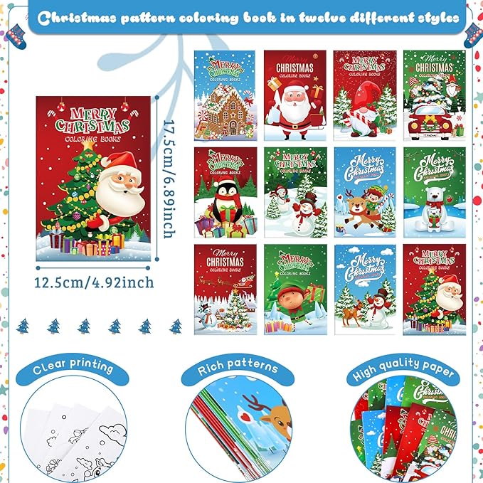 48 Pcs Christmas Coloring Books Party Favors Xmas Mini Coloring Book Bulk DIY Art Drawing Book Set for Stocking Goodie Bags Stuffer Holiday Party Supplies Friend Gift Activities Filler
