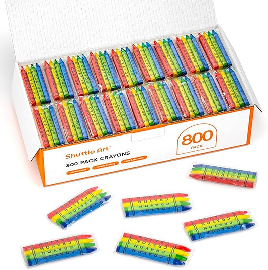 Shuttle Art Crayons Bulk Set - 200 Packs of 4 Assorted Colors (Total 800 Crayons), Non-Toxic Crayons Individual Packs for Party Favors, Restaurants, School Supplies for Teachers