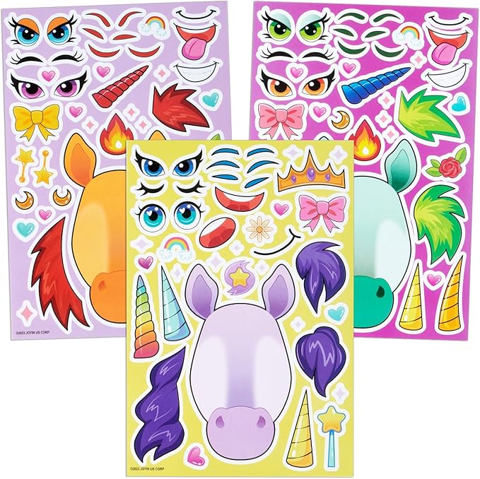 JOYIN 36PCS 9"x6" Make a face Stickers for Kids, Make Your Own Fantasy Unicorn Stickers, Party Favors Kids Crafts, Goodie Bags Stuffers, Classroom Rewards