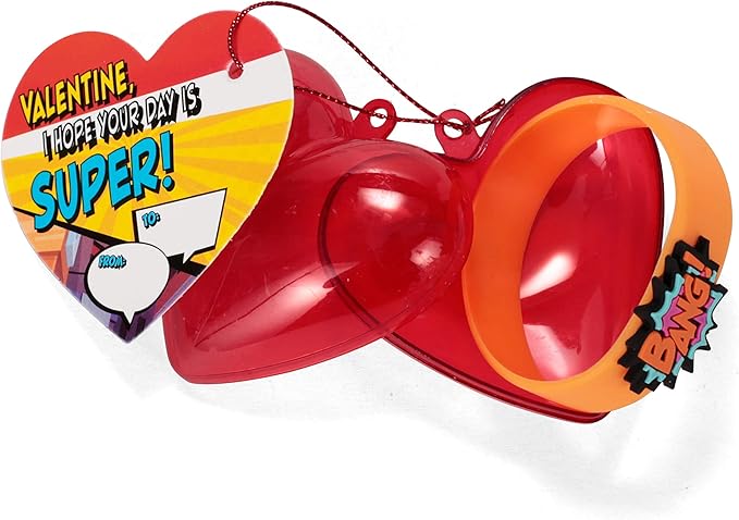 JOYIN 28 Pcs Valentines Day Prefilled Hearts with Cards Filled with Power Bracelets for Kids Classroom Exchange, Cute Valentine Party Favors, Gift Exchange, Game Prizes
