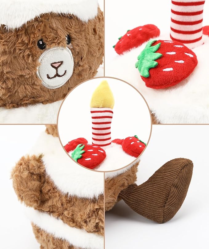 Birthday Plush Toy Bear Stuffed - Adorable Cake Stuffed Animal, Cute Teddy Bear Face with Candle, Huggable Kids' Gifts, Party Decorations, 13 Inch