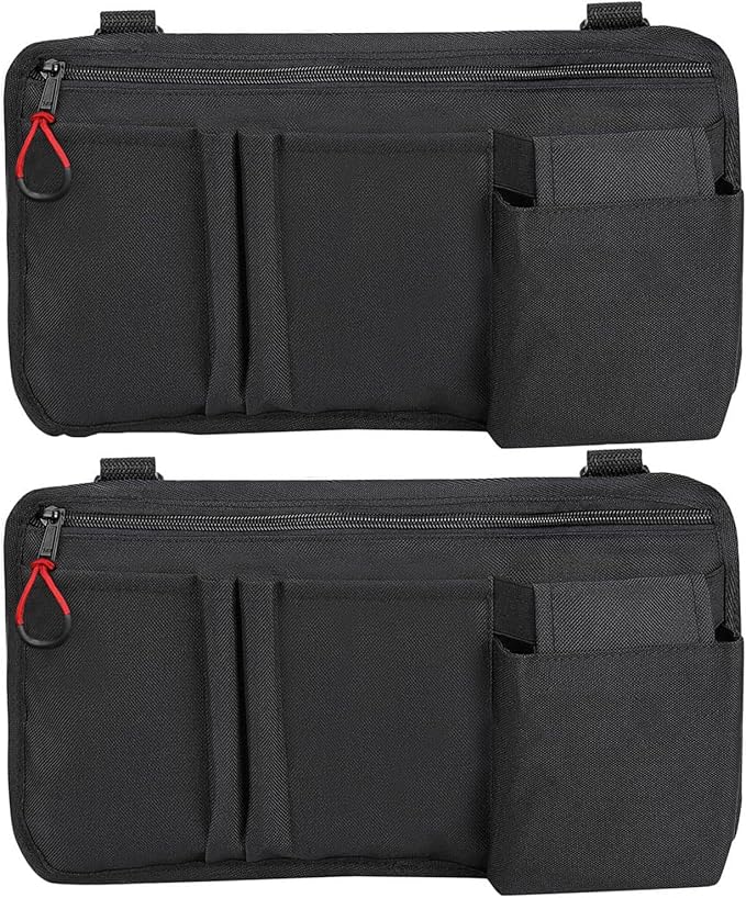 LIGHTMEUP Wheelchair Side Bag with Cup Holder [2 Pack]- Wheelchair Armrest Pouch Accessories for Adults, Storage Bags to Hang on Side Oversized Zipper Pull for Electric Wheelchair Walker Rollator