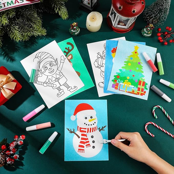 30 Sets Christmas Sand Art Kits for Kids DIY Christmas Craft Sand Painting Colored Sand Art Painting Cards Set for Children DIY Arts Activities Xmas Gift Christmas Theme Party Supplies