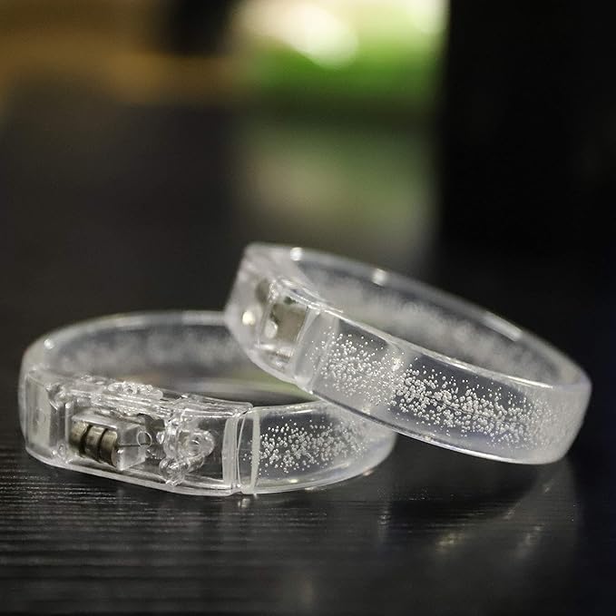 LED Light up Bracelets, White Glow Wristbands Party Favors Toys Supplies for Birthday, Halloween, Carnivals Parties, Clear Case 30 Pack