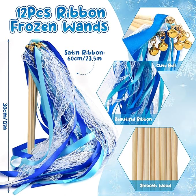 Frozen Party Favors Birthday Supplies Frozen Ribbon Wand Princess Tiara Crown Diamond Ring Slap Bracelet Sticker Snowflake Winter Elsa Party Favors Goodie Bags Stuffers Birthday Party Decorations