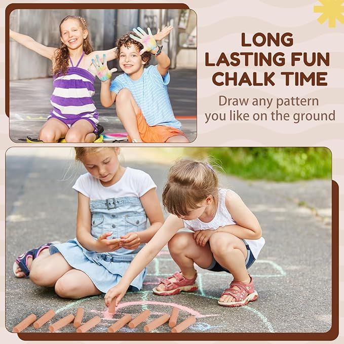 Fulmoon 40 Pcs Jumbo Sidewalk Chalk for Kids Outdoor Art Non Toxic Large Washable Street Chalk for Adults Drawing Painting Graffiti Classroom(Light Tan,Round Style)